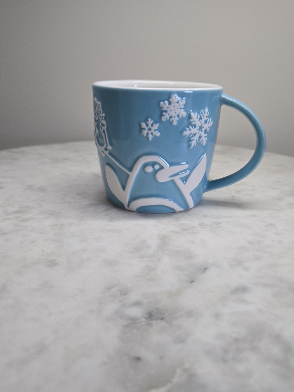 Starbucks 2007 Blue Ceramic Penguin Snowflake Mug